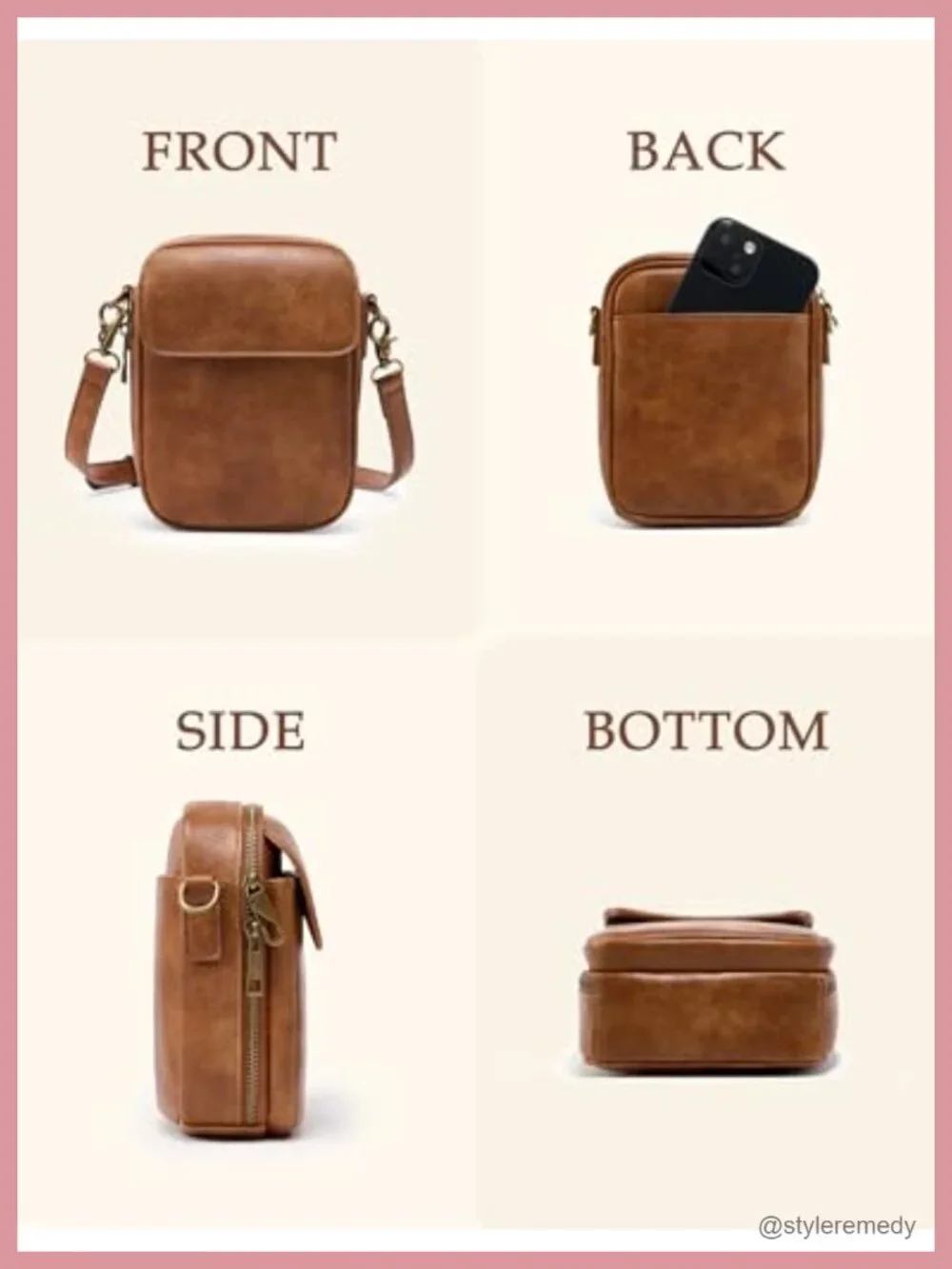 Vintage Vegan Leather Crossbody Bag with RFID Protection, Adjustable Strap,